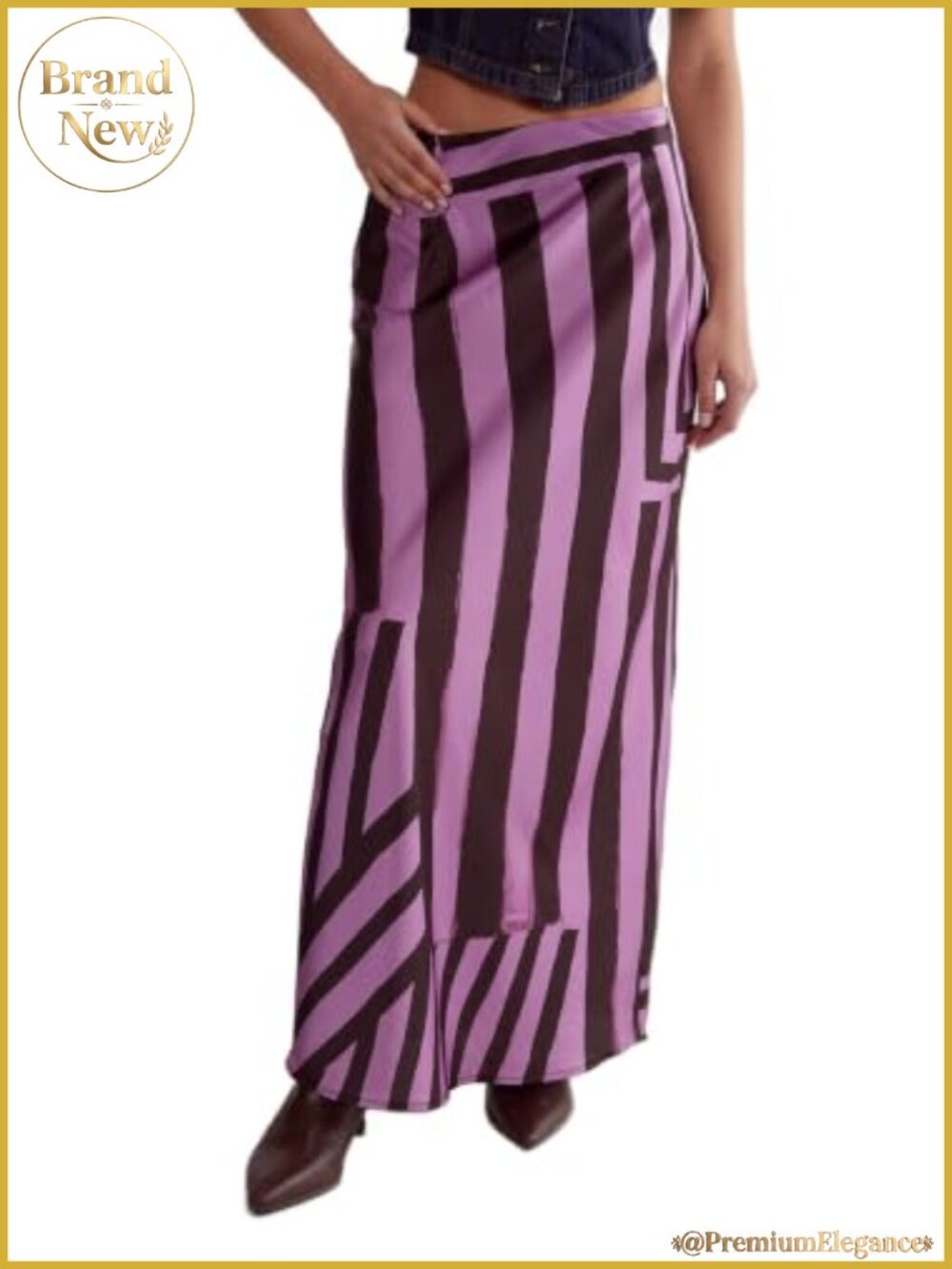 Satin Bias Cut Abstract Stripe Maxi Skirt High Waist